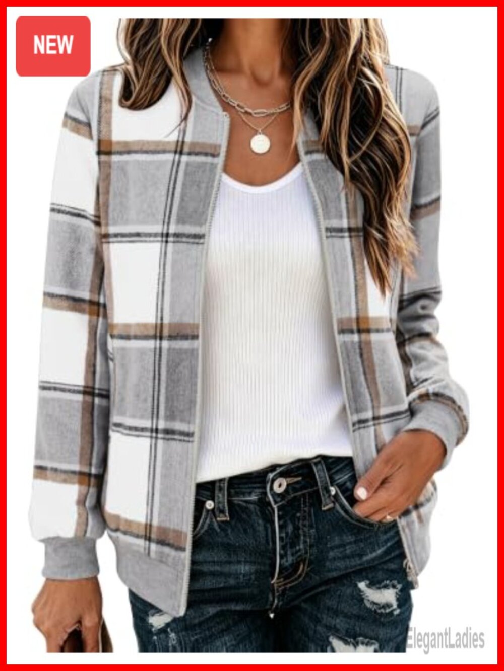 Women's Plaid Flannel Zip Up Bomber Jacket Lightweight Cotton Wool Blend